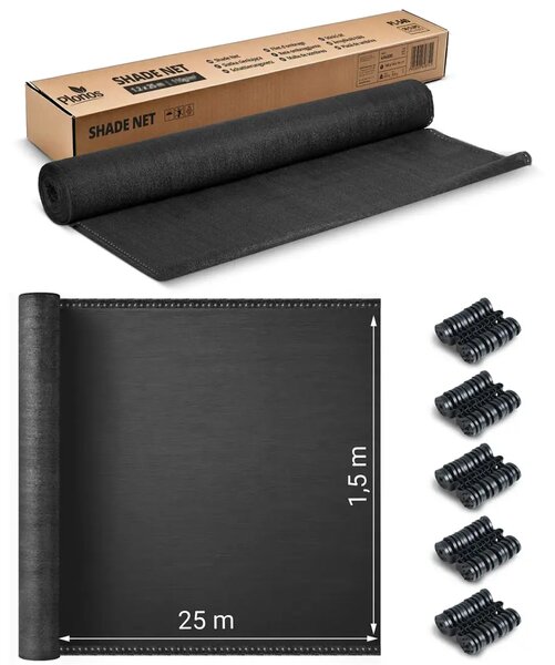 Mreža za sjenu 1,5x25m 140g/m2 + 50 stezaljki siva