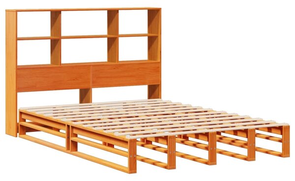 Krevet s regalom za knjige bez madraca 135x190 cm masivno drvo - Smeđa / 135 x 190 cm