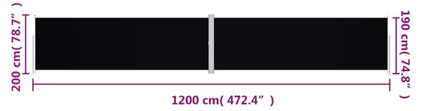 Uvlačiva bočna tenda crna 200 x 1200 cm - Crna / 200 x 1200 cm