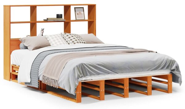 Krevet s regalom za knjige bez madraca 135x190 cm masivno drvo - Smeđa / 135 x 190 cm
