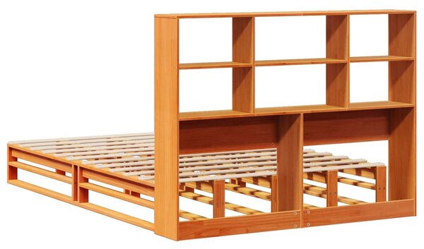 Krevet s regalom za knjige bez madraca 135x190 cm masivno drvo - Smeđa / 135 x 190 cm