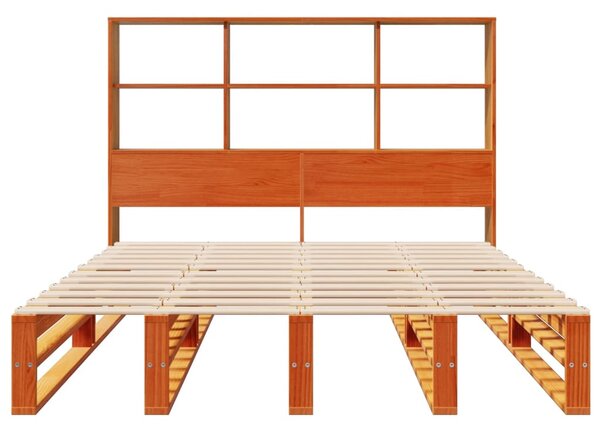 Krevet s regalom za knjige bez madraca 135x190 cm masivno drvo - Smeđa / 135 x 190 cm