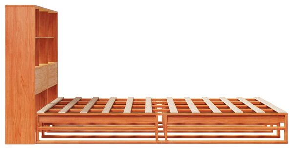 Krevet s regalom za knjige bez madraca 135x190 cm masivno drvo - Smeđa / 135 x 190 cm