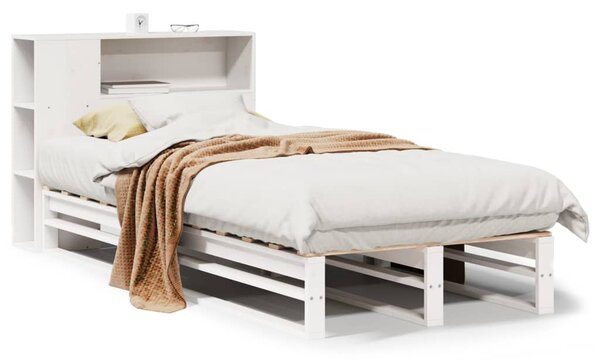 Krevet s regalom za knjige bez madraca bijeli 75x190 cm od drva - Bijela / 75 x 190 cm