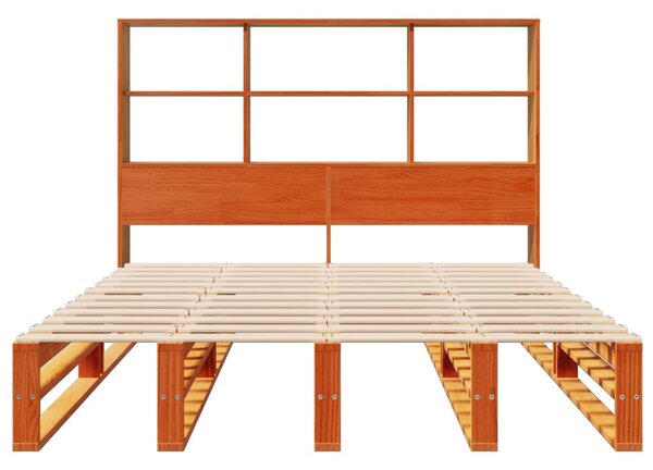Krevet s regalom za knjige bez madraca 120x200 cm masivno drvo - Smeđa / 120 x 200 cm