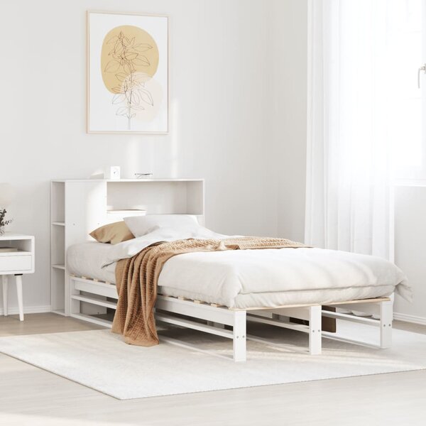 Krevet s regalom za knjige bez madraca bijeli 75x190 cm od drva - Bijela / 75 x 190 cm
