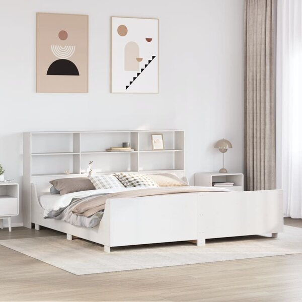 Krevet s regalom za knjige bez madraca bijeli 180x200cm od drva - Smeđa / 180 x 200 cm