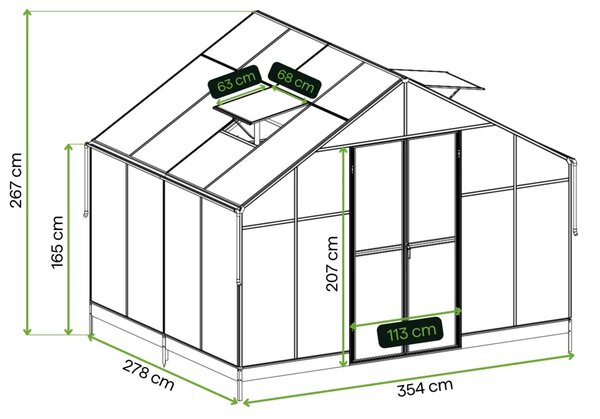 Premium staklenik polikarbonatni 278x354cm crni - Cultivo