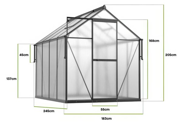 Staklenik polikarbonatni 183x245cm crni - Cultivo