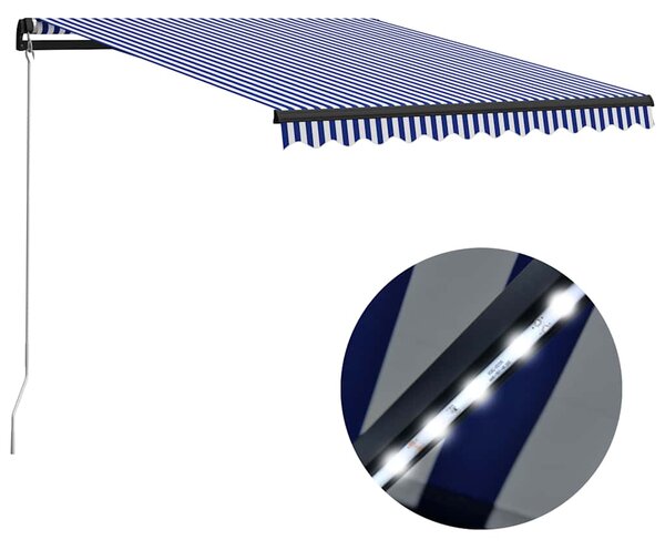 Tenda na ručno uvlačenje LED 300 x 250 cm plavo-bijela - Plava / 300 x 250 cm