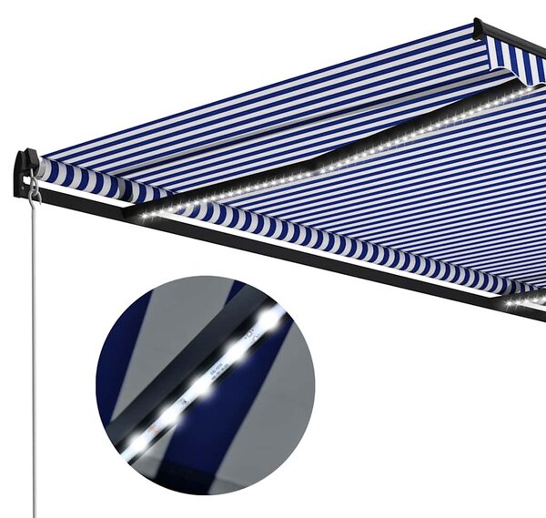 Tenda na ručno uvlačenje LED 300 x 250 cm plavo-bijela - Plava / 300 x 250 cm