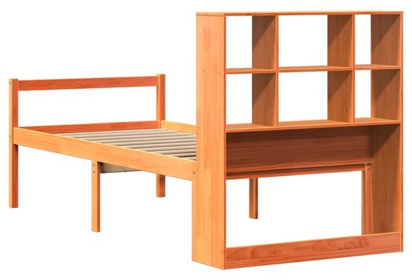 Krevet s regalom za knjige bez madraca 75 x 190 cm masivno drvo - Bijela / 75 x 190 cm