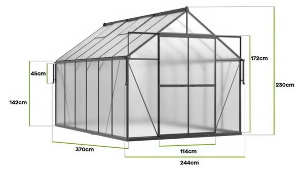 Staklenik polikarbonatni 244x370cm crni - Cultivo