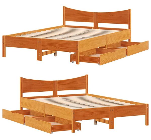 Okvir kreveta s ladicama 135 x 190 cm od masivne borovine - Smeđa / 135 x 190 cm