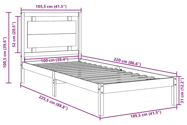 Dugi okvir kreveta bez madraca 100 x 220 cm masivno drvo - Smeđa / 100 x 220 cm