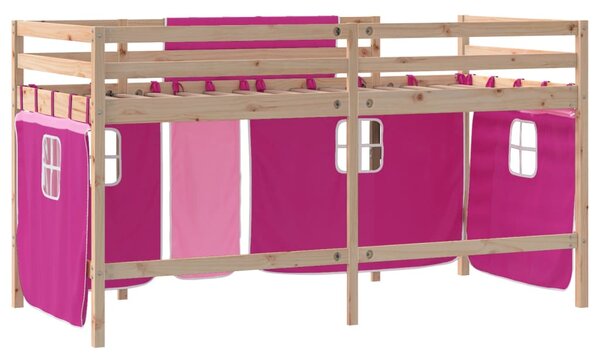 Dječji krevet na kat i zavjese ružičasti 80 x 200 cm borovina - Ružičasti / 80 x 200 cm