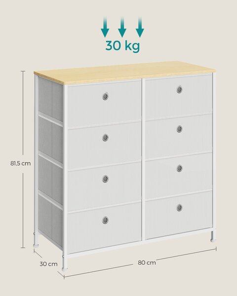 Ormarić s 8 platnenih ladica, komoda 30 x 80 x 81,5 cm, krem bijele boje