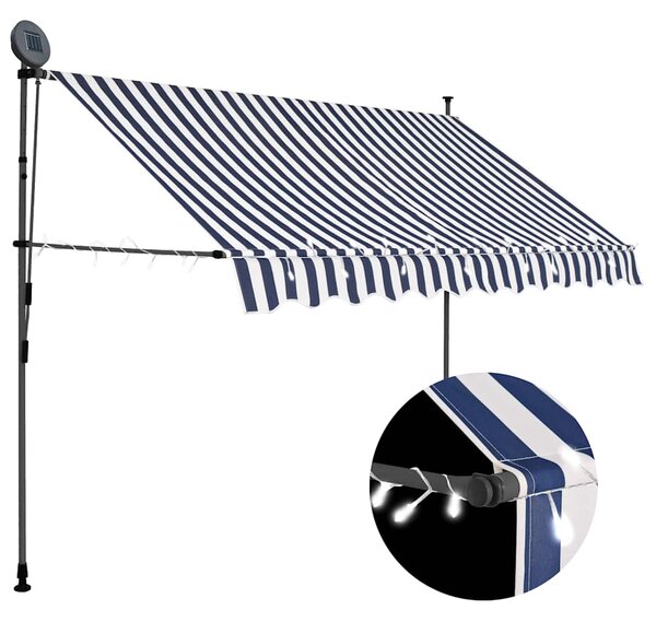 Tenda na ručno uvlačenje s LED svjetlima 300 cm plavo-bijela - Plava / N/A