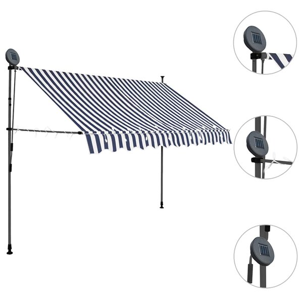 Tenda na ručno uvlačenje s LED svjetlima 300 cm plavo-bijela - Plava / N/A