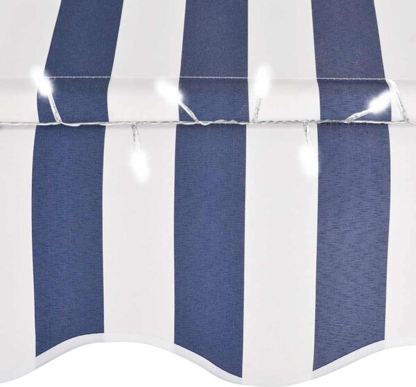 Tenda na ručno uvlačenje s LED svjetlima 300 cm plavo-bijela - Plava / N/A