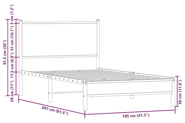 Metalni okvir kreveta bez madraca smeđi hrast 100x200 cm - Smeđa / 100 x 200 cm