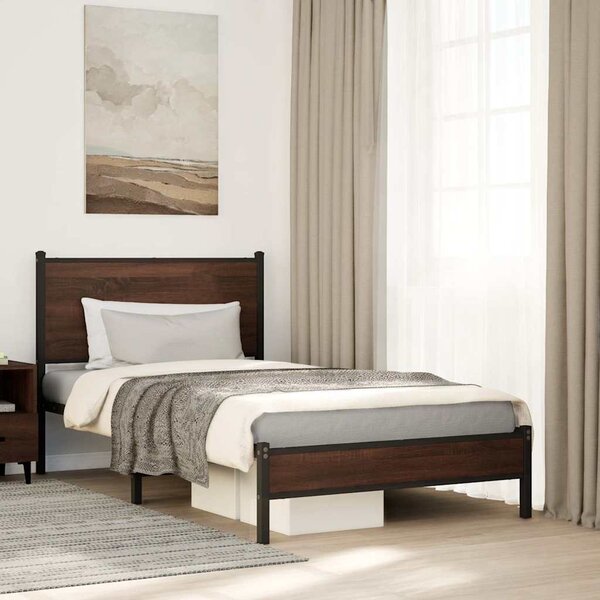 Metalni okvir kreveta bez madraca smeđi hrast 100x200 cm - Smeđa / 100 x 200 cm
