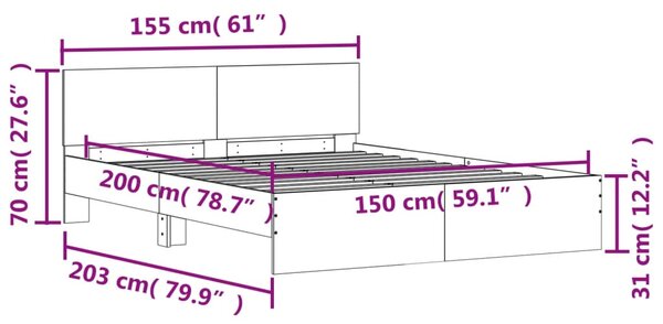 Okvir kreveta s uzglavljem boja dimljenog hrasta 150x200 cm - Smeđa / 150 x 200 cm