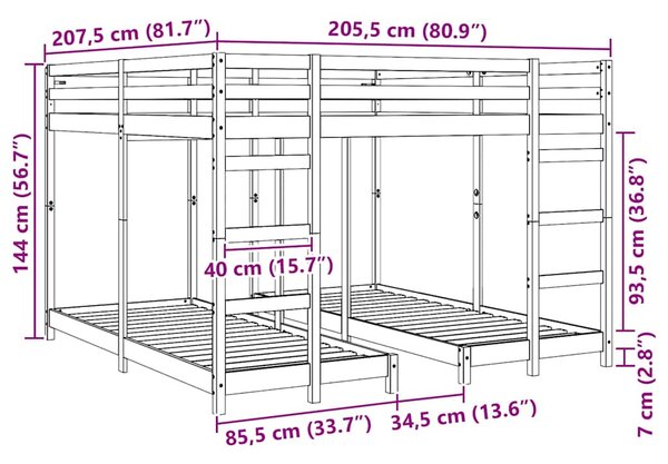 Trokatni krevet Vosak smeđa 200 x 200 cm Čvrsto borovo drvo - Smeđa / 200 x 200 cm