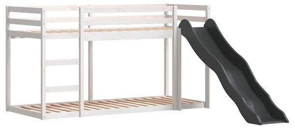 Krevet na kat s toboganom i ljestvama bijeli 90x190 cm borovina - Bijela / 90 x 190 cm