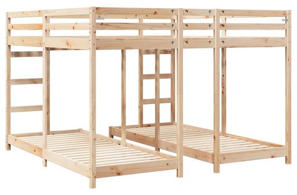 Trokatni krevet Prirodna 80 / 200 x 200 cm Čvrsto borovo drvo - Smeđa / 80/200 x 200 cm