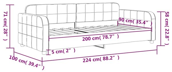 Dnevni krevet tamnosivi 90 x 200 cm baršunasti - Siva / 90 x 200 cm