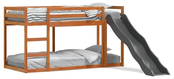 Krevet na kat s toboganom i ljestvama 75x190 cm od borovine - Smeđa / 75 x 190 cm