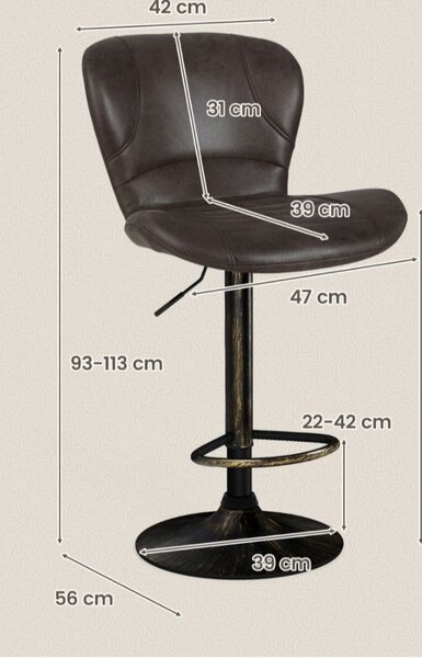 Komplet barskih stolica, do 150 kg - smeđa