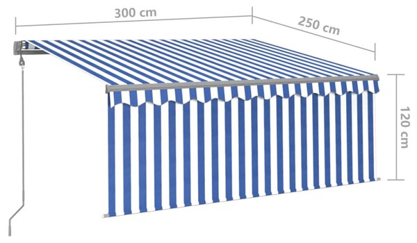 Automatska tenda na uvlačenje s roletom 3 x 2,5 m plavo-bijela - Plava / 3 x 2.5 m
