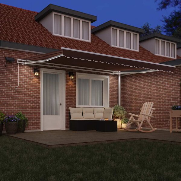 Tenda na ručno uvlačenje s LED smeđa 450 x 300 cm - Smeđa / 450 x 300 cm
