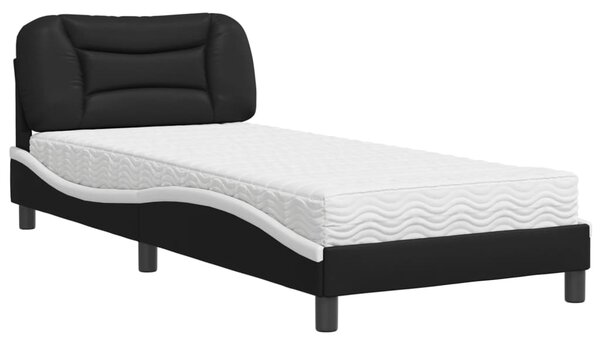 Krevet s madracem Hvar crno-bijeli 90 x 190 cm od umjetne kože - Crna / 90 x 190 cm