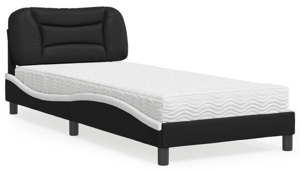 Krevet s madracem Hvar crno-bijeli 90 x 190 cm od umjetne kože - Crna / 90 x 190 cm