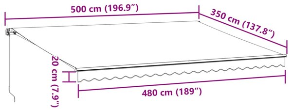 Tenda na ručno uvlačenje antracit i bijela 500 x 350 cm - Antracitno siva / 500 x 350 cm