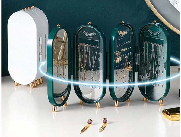 Kutija za nakit s ogledalom - Jewels (smaragdna/bijela) - Smaragdna