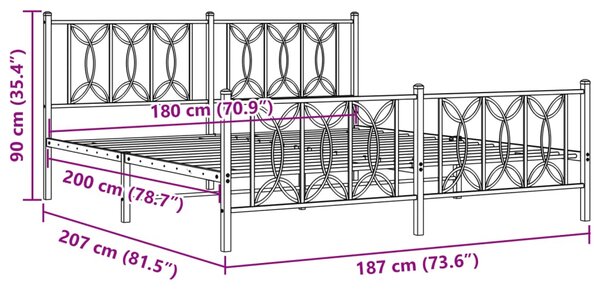 Metalni okvir kreveta uzglavlje i podnožje bijeli 180x200 cm - Bijela / 180 x 200 cm