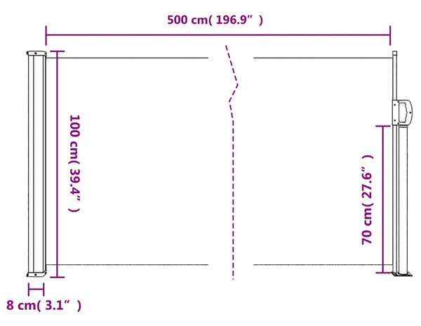 Bočna tenda na uvlačenje tamnozelena 100x500 cm - Zelena / 100 x 500 cm
