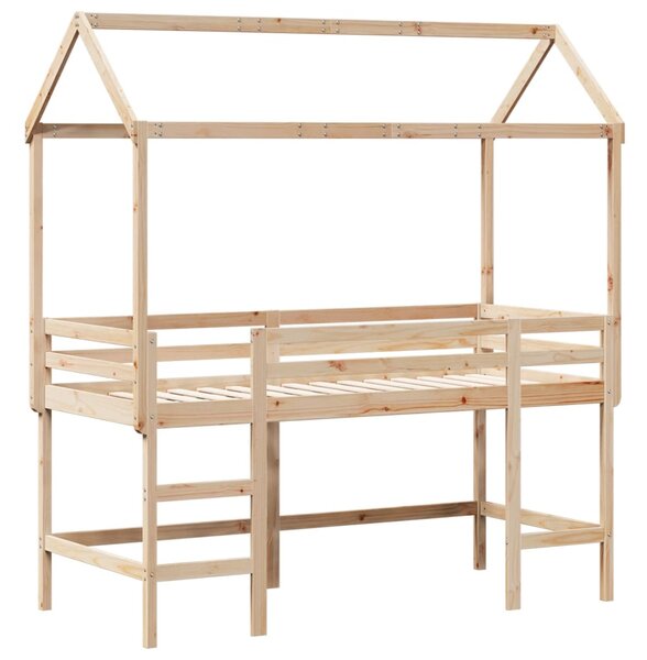 Krevet na kat s ljestvama i krovom 90x190 cm od borovine - Smeđa / 90 x 190 cm
