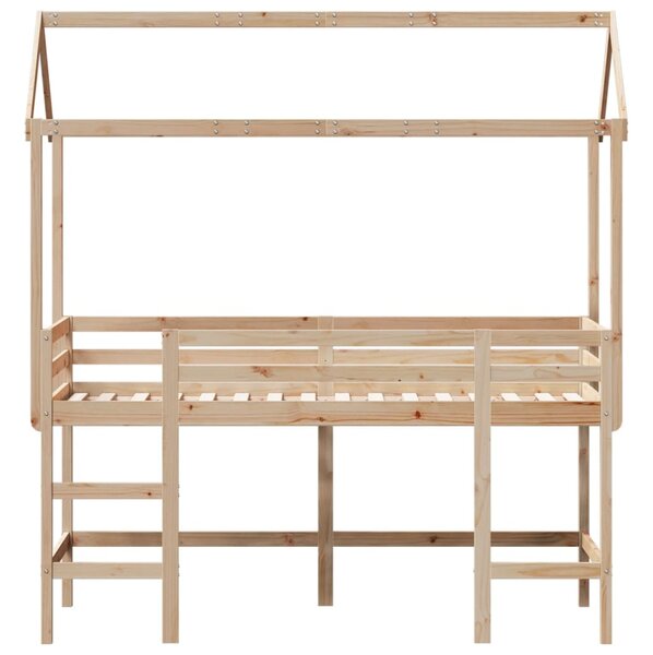 Krevet na kat s ljestvama i krovom 90x190 cm od borovine - Smeđa / 90 x 190 cm