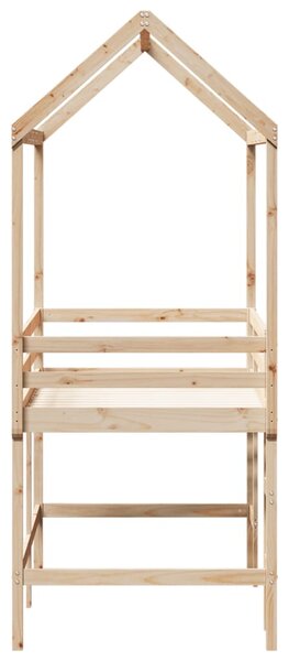 Krevet na kat s ljestvama i krovom 90x190 cm od borovine - Smeđa / 90 x 190 cm