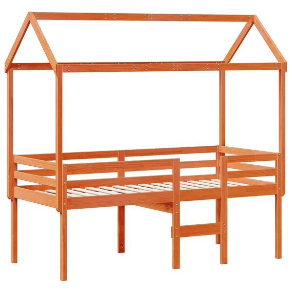 Visoki krevet s krovom voštano smeđi 75x190 cm masivna borovina - Smeđa / 75 x 190 cm