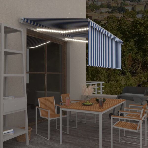 Tenda na ručno uvlačenje s roletom LED 3 x 2,5 m plavo-bijela - Plava / 3 x 2.5 m