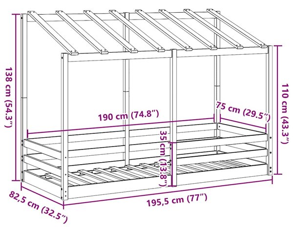 Dječji krevet s krovom 75 x 190 cm od masivne borovine - Smeđa / 75 x 190 cm