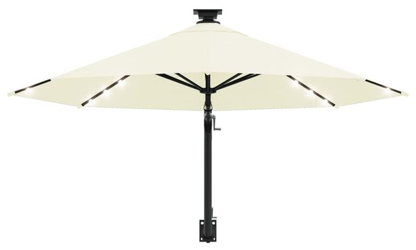 Zidni vrtni suncobran s LED svjetlima 300 cm boja pijeska - Krema / N/A