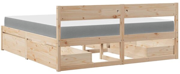 Krevet s ladicama i madracem 200 x 200 cm od masivne borovine - Smeđa / 200 x 200 cm
