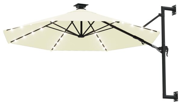 Zidni vrtni suncobran s LED svjetlima 300 cm boja pijeska - Krema / N/A